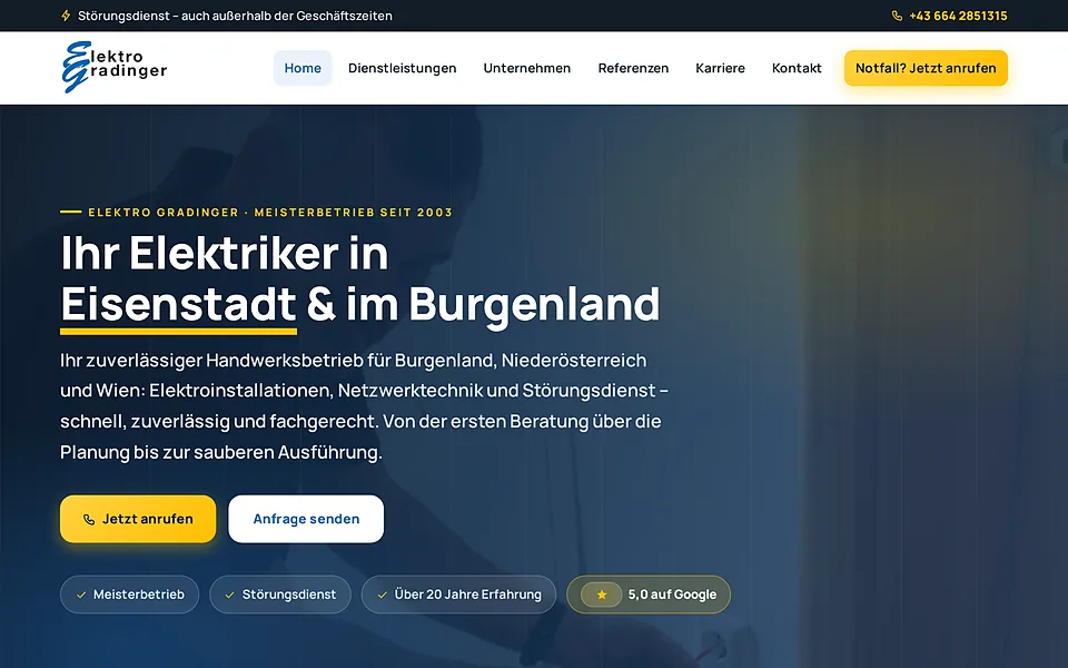Website-Referenz: Elektro Gradinger