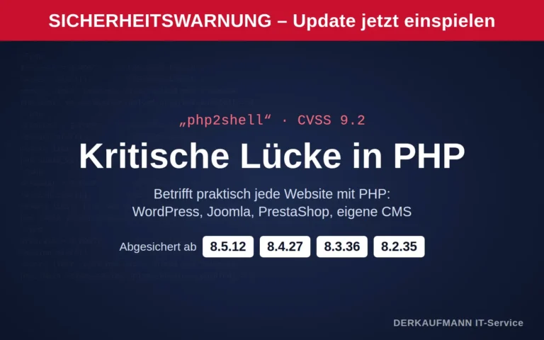 Sicherheitswarnung: kritische Lücke in PHP (php2shell, CVSS 9.2), abgesichert ab PHP 8.5.12, 8.4.27, 8.3.36 und 8.2.35